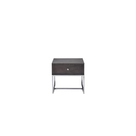 Gfancy Fixtures 22 in. Oak Manufactured Wood Rectangular End Table with Drawer Chrome & Gray GF3098571